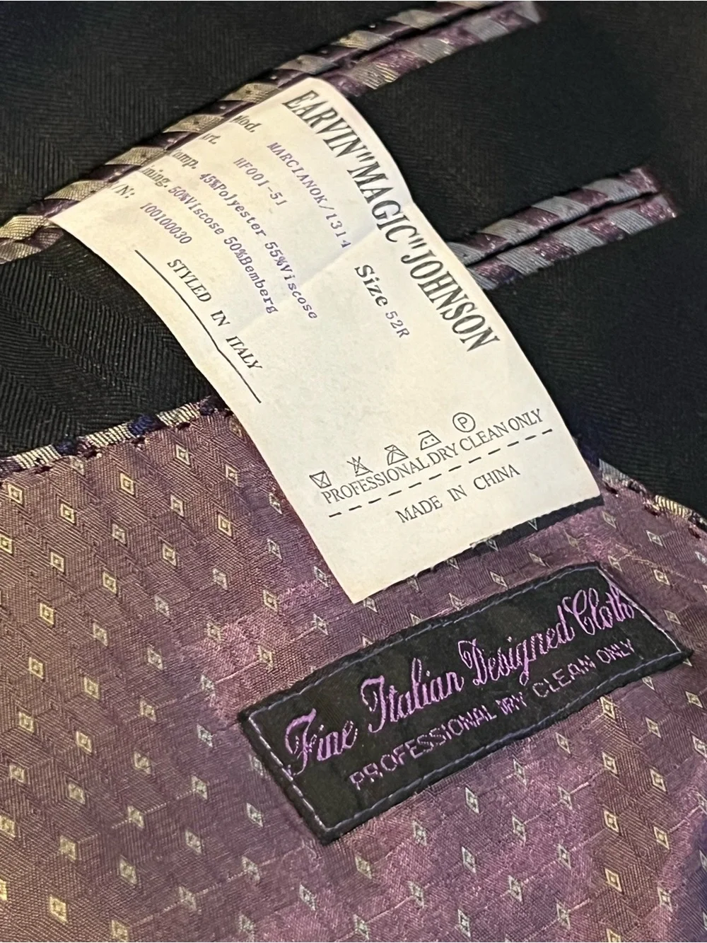 Earvin Magic Johnson Signature 2-Piece Suit black Pinstripe 52R